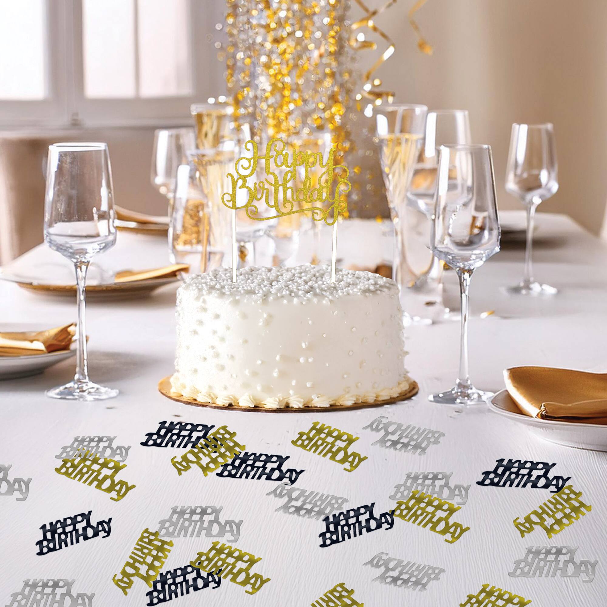 Beistle 1/2oz. Black, Gold & Silver Happy Birthday Fanci-Fetti Packs, 3ct.